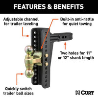 Curt Adjustable Channel Mount w/ Dual Ball, 2" Shank, 14K, 10-1/8" Drop  • 45926
