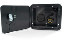 Thetford 5-7/8" Black Gravity/City Water Hatch with Key Lock Door Brass Check Valve  • 94255
