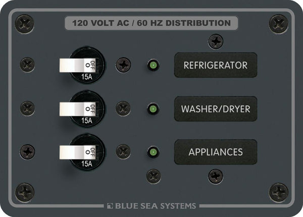 Blue Sea AC Branch Circuit Breaker Panel, 120VAC, 3 Position  • 8058-BSS