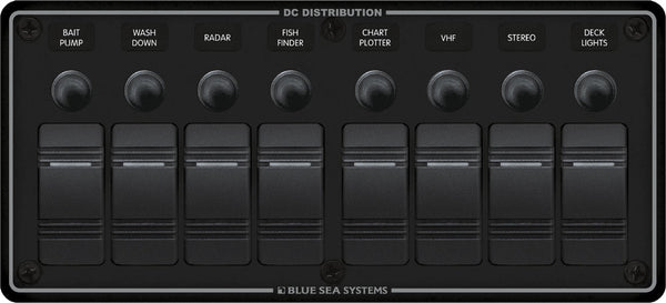 Blue Sea Water Resistant Panel - 8 Position - Black - Horizontal Mount  • 8371-BSS