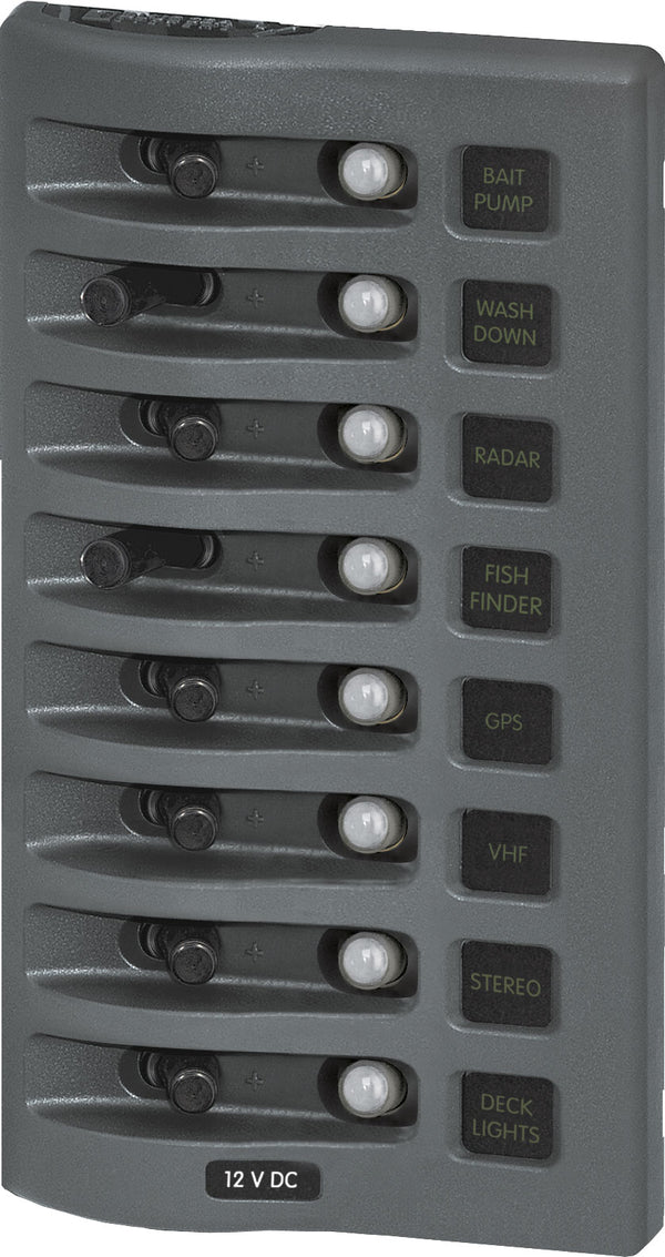 Blue Sea WeatherDeck 12V DC Waterproof Circuit Breaker Panel - Gray 8 Positions  • 4378-BSS