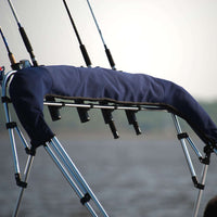 Carver 72" L x 85"-90" W x 54" H Captain Navy Sunbrella Acrylic Round Tube 3-Bow Bimini Top  • A5487UB-05