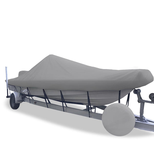 Carver Mist Gray Sun-Dura Boat Cover for 18'6" L x 102" W V-Hull Fishing Boats with Center Console & Shallow Draft Hull  • 71218S-11