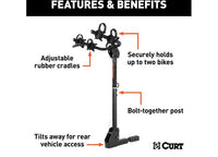Curt Hitch Mounted Bike Rack 2 Bikes 1-1/4" or 2" Shank  • 18021
