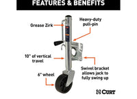 Curt Marine Trailer Jack with 6" Wheel, 1,000 lbs, 10" Travel  • 25003
