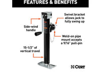 Curt Pipe-Mount Swivel Jack with Side Handle, 5,000 LBS, 15" Travel  • 25005