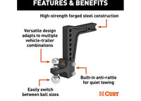 Curt Deep-Drop Adjustable Trailer Hitch Ball Mount with Dual Ball, 2" Shank, 15K  • 45936
