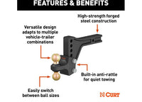 Curt HD Adjustable Trailer Hitch Ball Mount with Dual Ball, 2 1/2" Shank, 20k  • 45937