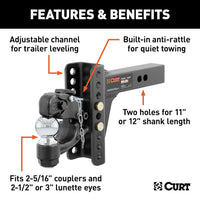 Curt Adjustable Channel Mount w/ 2-5/16" Ball & Pintle, 2" Shank, 13K Lbs  • 45907