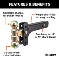 Curt Slim Adjustable Channel Mount w/ Dual Ball, 2" Shank, 10K, 3-3/4" Drop  • 45903