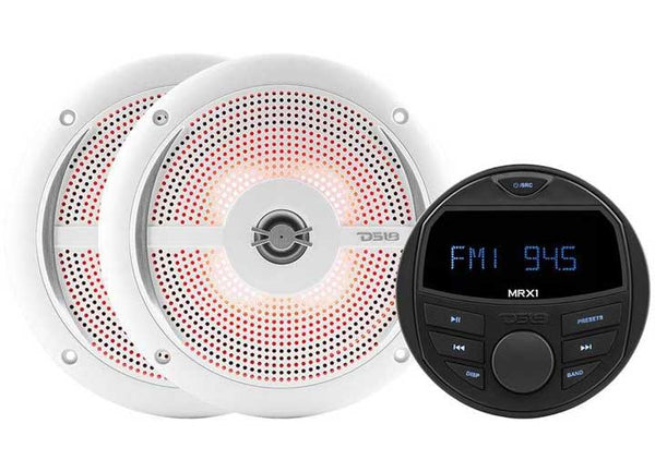 DS18 Marine and Powersports Headunit and 6.5" Marine Speaker Package, White  • MRX16SL/WH