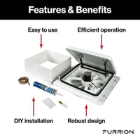 Furrion RV Roof Vent Fan with Lid Install Kit - 14" White  • FVF14D90R6A-PW-AM