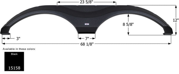 Icon Black Tandem Fender Skirt for Grand Design/Imagine, 68-1/8" L x 12" H  • 15158