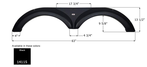 Icon Black Tandem Fender Skirt for Jayco/Jayfeather, 63" L x 13-1/2" H  • 14115