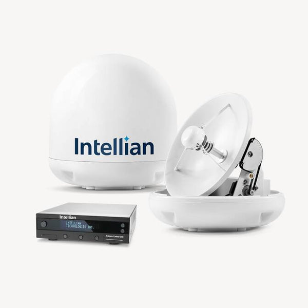 Intellian i3 16.9" Dia. White TV Antenna System with Control Unit, MIM-2 Switch and 49' RG6 Cable for North America  • B4-309DN2