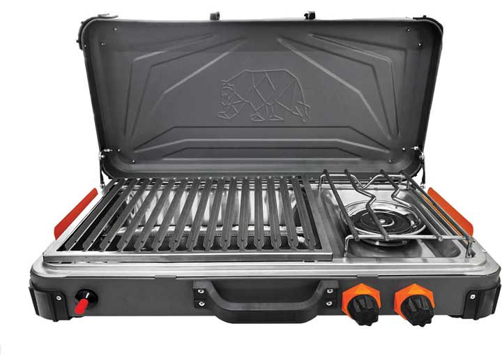 Kuma Outdoor Gear Grill & 1-Burner Propane Camp Stove â€“ Graphite/Orange  • 871-KM-GBPS-GROR