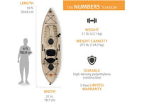 Lifetime Tamarack Angler 100 Fishing Kayak w/ Paddle - Tan  • 90508