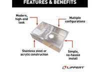 Lippert Single Farmers Sink; 27" x 16" x 7", Stainless Steel  • 389910
