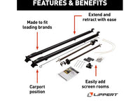 Lippert Solera 1000 Series Universal RV Awning Arms & Hardware Kit - 63"-68" Short, Black  • 434715