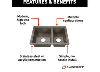 Lippert ABS Plastic Drop-In Rectangular Double Bowl Kitchen Sink - 25"L x 17"W  • 808488