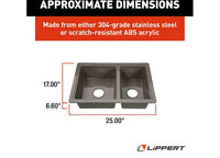 Lippert ABS Plastic Drop-In Rectangular Double Bowl Kitchen Sink - 25"L x 17"W  • 808488