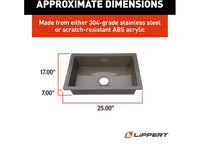 Lippert ABS Plastic RV Single Kitchen Galley Sink, 25" x 17" x 6.6"  • 809033