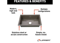 Lippert ABS Plastic RV Single Kitchen Galley Sink, 25" x 17" x 6.6"  • 809033