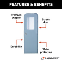 Lippert Right Hinge RV Radius Entry Door with Screen Door - 26" x 78", Polar White  • V000381471