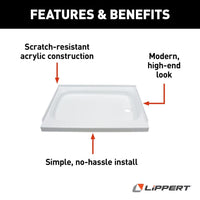 Lippert RV Shower Pan with Right Drain - 24" x 36" White  • 210375