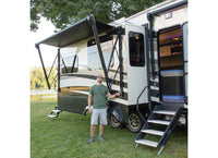Lippert Power & Hybrid 10'W x 8'Ext. Black Vinyl Hybrid RV Patio Awning Roller Assembly & Black End Caps  • V000211447
