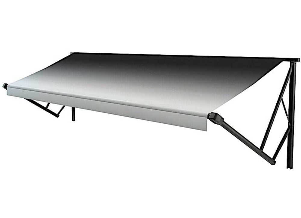 Lippert Power & Hybrid 11'W x 8'Ext. Black Fade Vinyl Hybrid RV Patio Awning Roller Assembly & Black End Caps  • V000211452