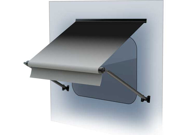Lippert XL 156"W x 30"Ext. Black Fade Vinyl Standard RV Window Awning Roller Assembly with Black Aluminum Weather Shield  • V000369610