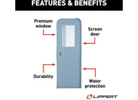 Lippert RV Entry Door - Radius, Right Hand Orientation, 28"W x 72"H, Polar White w/White Window Frame  • V000381472