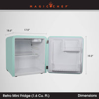 Magic Chef 1.6 Cubic Feet Retro Style Mini Fridge, Mint Green  • MCR16CHM