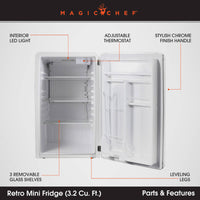 Magic Chef 3.2 cu. ft. Retro Mini Refrigerator, White  • MCR32CHW