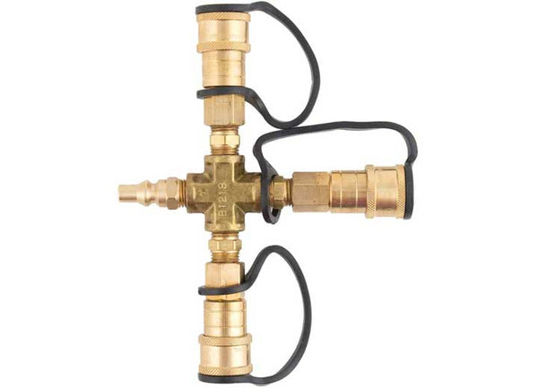 Marshall Excelsior Brass LP Gas Adapter Fitting, 1/4" M Quick Disconnect, 2X 1/4" F Quick Disconnect  • ME24TP