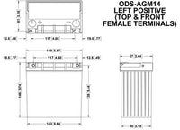 Odyssey Extreme Powersport 12V Battery, 14 Ah, Dual Purpose Deep Cycle and Cranking  • ODS-AGM14