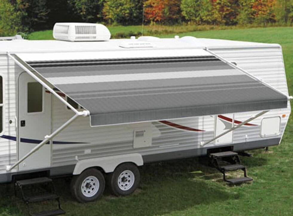 Carefree RV Awning Vinyl Fabric 13'-2" - Black/Gray Dune Stripe With White Weatherguard  • JU148D00