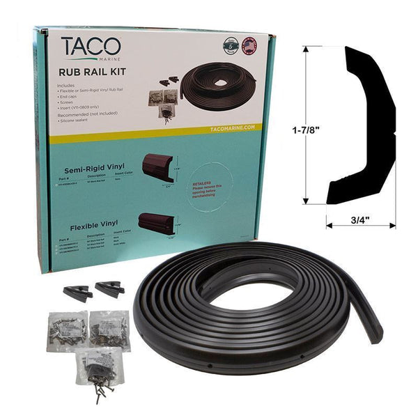 Taco 30' L x 1-7/8" H x 3/4" T Black Vinyl Semi-Rigid Flexible Insert Rub Rail Kit with Insert  • V11-4135BKA30-3