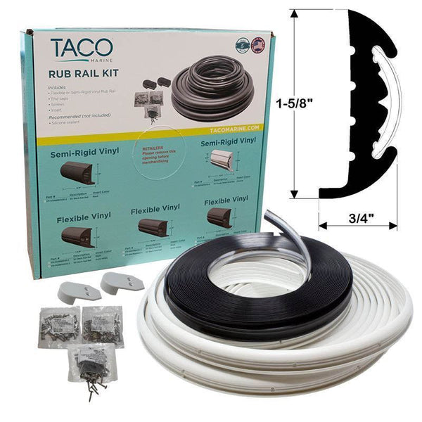 Taco 70' L x 1-5/8" H x 3/4" T Frosty White Vinyl Semi-Rigid Flexible Insert Rub Rail Kit with Chrome Insert  • V11-9811WCM70-2