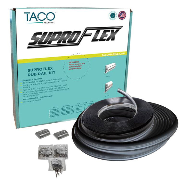 Taco Suproflex 60' L x 1-19/32" H x 25/32" T Black Small Rub Rail Kit with Flex Chrome Insert  • V11-9960BBK60-2