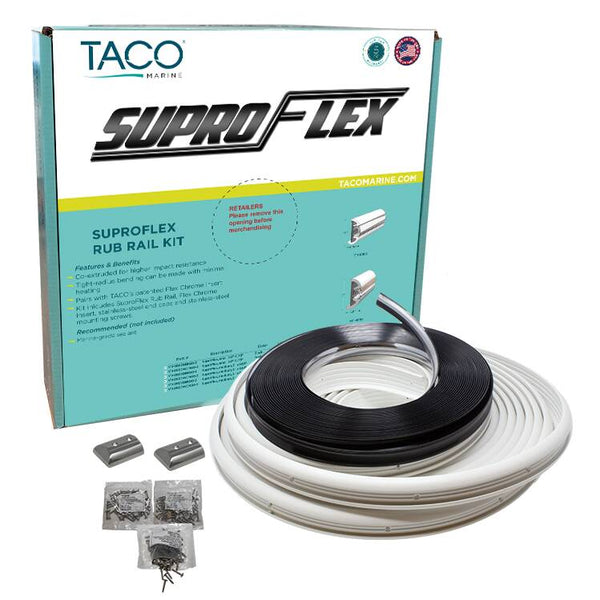 Taco Suproflex 60' L x 1-19/32" H x 25/32" T White Small Rub Rail Kit with Flex Chrome Insert  • V11-9960WCM60-2