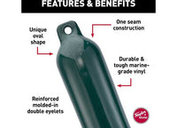 Taylor Made Hull-Gard Inflatable Boat Fender, Emerald Green, 8.5" x 29"  • 541028