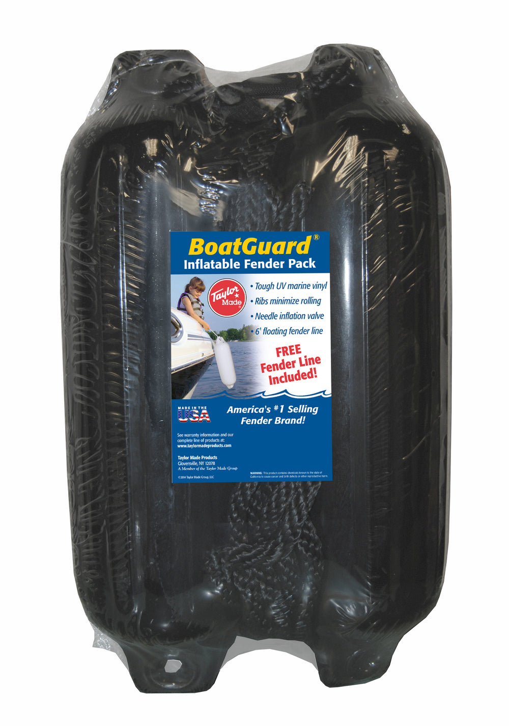 Taylor Made Boatguard 5" D x 18" L Black Twin Eye Cylindrical Inflatable Fenders with Black Rope  • 31015B2P