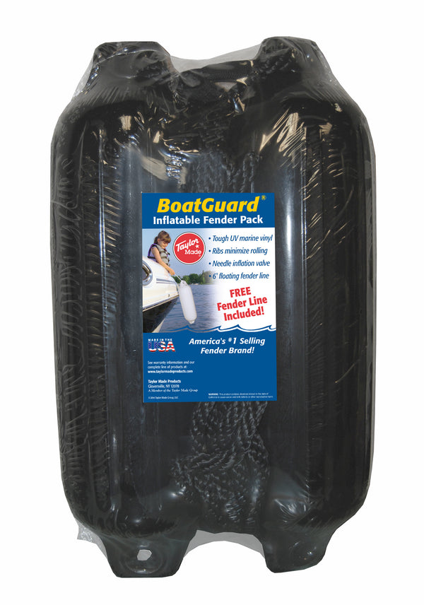 Taylor Made Boatguard 5" D x 18" L Black Twin Eye Cylindrical Inflatable Fenders with Black Rope  • 31015B2P