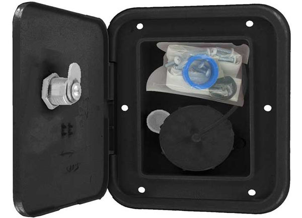 Valterra Black Gravity Water Hatch with Key Lock Door, 6-1/2" H x 6" W  • A01-2002BKVP