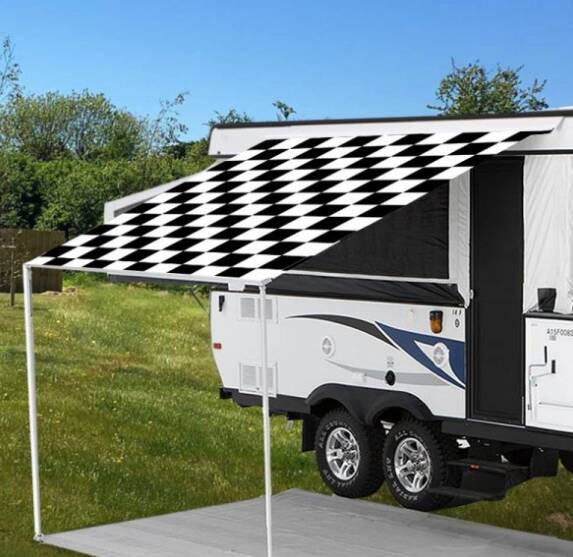 Carefree Replacement RV Awning Fabric Checkered Flag For 21' Length Awnings • 80219A00
