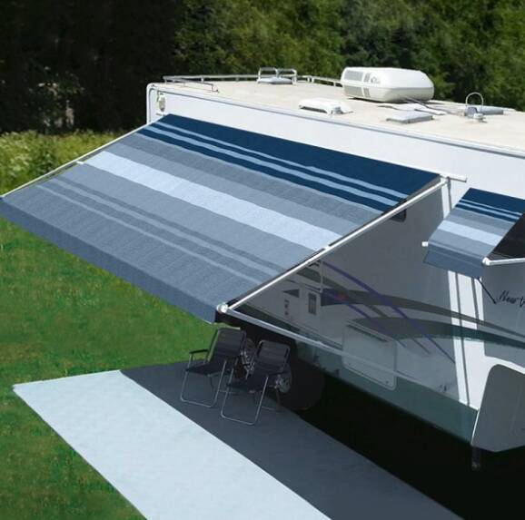 Carefree Freedom Manual RV Patio Awning 8'W x 6' Ext Ocean Blue • 350968E25