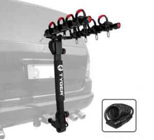 Tyger Auto Deluxe 4-Bike Carrier Rack With Hitch Pin Lock & Cable Lock • TG-RK4B102B