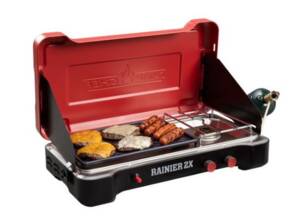 Camp Chef Mountain Series Rainier 2X Combo Two Burner Cooking System with Griddle & Carry Bag • MSGGX